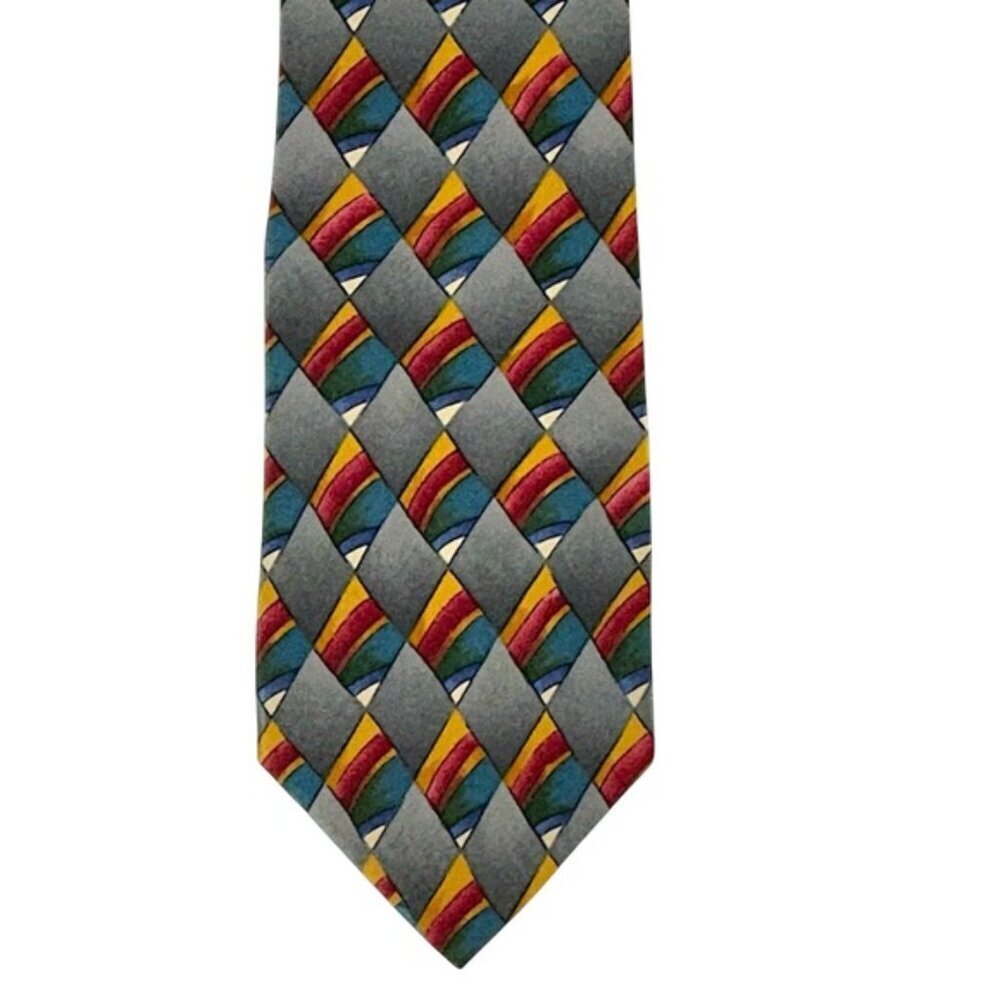 Jerry Garcia Silk Necktie Grateful Dead Geometric Pattern Grey Blue Vintage 1990